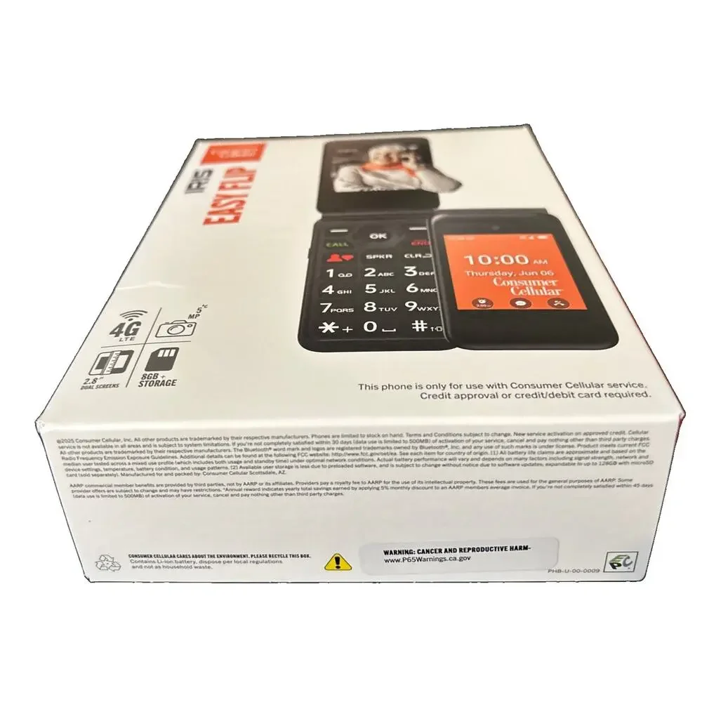 Consumer Cellular Iris Easy Flip Cellphone 8GB Flip Phone Steel Gray New Sealed